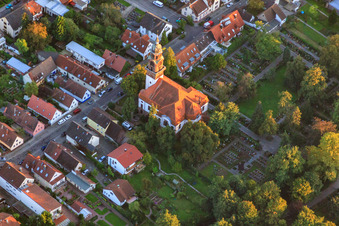 Aerial photograpy of Church of the Resurrection in the district Rüppurr in Karlsruhe in the state Baden-Wuerttemberg, Germany