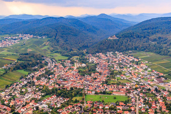 Village under the ruins of Landeck Castle in Klingenmünster in the state Rhineland-Palatinate, Germany
