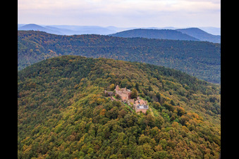 Aerial view of Madenburg in Eschbach in the state Rhineland-Palatinate, Germany
