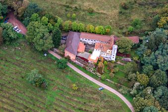 Drone recording of Slevogthof in Leinsweiler in the state Rhineland-Palatinate, Germany