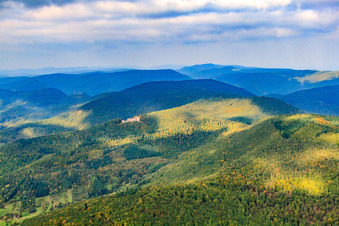 Aerial photograpy of Neuscharfeneck castle ruins from the south in Flemlingen in the state Rhineland-Palatinate, Germany