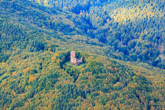 Oblique view of Ramburg Castle Ruins in Ramberg in the state Rhineland-Palatinate, Germany