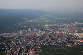 From the south in Neustadt an der Weinstraße in the state Rhineland-Palatinate, Germany from above