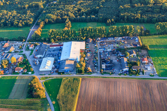 Industrial estate Am Oberen Griesweg with Riwald Electronics Recycling GmbH branch Lustadt in the district Niederlustadt in Lustadt in the state Rhineland-Palatinate, Germany
