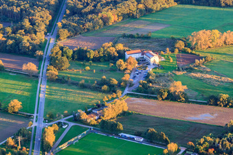 Drone recording of Hotel Zeiskamer Mühle in Zeiskam in the state Rhineland-Palatinate, Germany