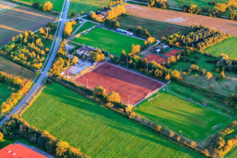 Aerial photograpy of Football pitches of the TB Jahn Zeiskam 1896 ev in Zeiskam in the state Rhineland-Palatinate, Germany