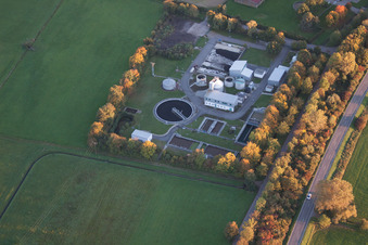 Aerial photograpy of Sewage treatment plant in Offenbach an der Queich in the state Rhineland-Palatinate, Germany