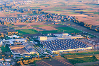 Aerial view of Mercedes-Benz Logistics Center and PROWELL Progroup Board GmbH in the Interpark in Offenbach an der Queich in the state Rhineland-Palatinate, Germany