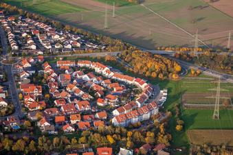 Oblique view of Helmut Braun Ring in Rülzheim in the state Rhineland-Palatinate, Germany