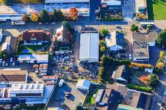 Aerial view of Pahle Stein & Design, Daniel Schmidt GmbH and Autohaus Bahlinger GmbH in Rülzheim in the state Rhineland-Palatinate, Germany