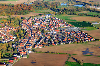 Aerial view of Main Street in Kuhardt in the state Rhineland-Palatinate, Germany