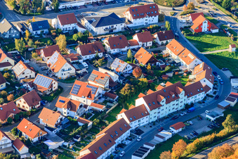 Helmut-Braun-Ring and August-Franck-Straße in Rülzheim in the state Rhineland-Palatinate, Germany from above