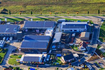 Aerial view of Nordring commercial area with Serr Wintergärten GmbH in Rülzheim in the state Rhineland-Palatinate, Germany