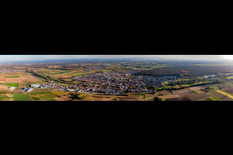 Panoramic perspective Town View of the streets and houses of the residential areas in Ruelzheim in the state Rhineland-Palatinate, Germany
