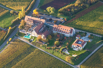 Complex of the hotel building Leinsweiler Hof in Leinsweiler in the state Rhineland-Palatinate, Germany seen from above