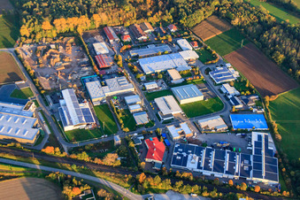 Oblique view of Große Ahlmühle industrial area in Rohrbach in the state Rhineland-Palatinate, Germany