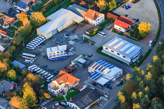 Aerial photograpy of Am Kleinwald industrial park with OIL! gas station and ProBus Reisemobile GmbH in Herxheim bei Landau in the state Rhineland-Palatinate, Germany