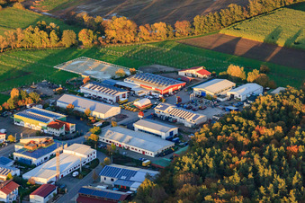 Am Gäxwald industrial area with Nunnenmann GmbH and Müller riding stables in Herxheim bei Landau in the state Rhineland-Palatinate, Germany