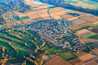 Aerial photograpy of View of the town from the northwest in Steinweiler in the state Rhineland-Palatinate, Germany