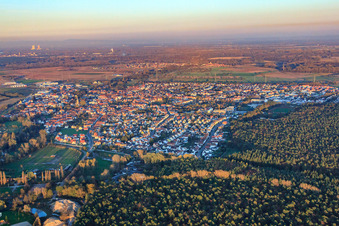 City overview from the west in Rülzheim in the state Rhineland-Palatinate, Germany