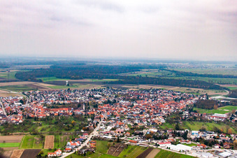 Oblique view of From the west in the district Liedolsheim in Dettenheim in the state Baden-Wuerttemberg, Germany