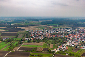 District Liedolsheim in Dettenheim in the state Baden-Wuerttemberg, Germany seen from above