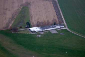 Aerial view of Linkenheim Airport EDRI in Linkenheim-Hochstetten in the state Baden-Wuerttemberg, Germany