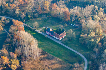 Aerial photograpy of Dettenheimer Straße in the district Liedolsheim in Dettenheim in the state Baden-Wuerttemberg, Germany