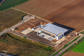 Bird's eye view of New building for TRANSAC International Speditionsgesellschaft mbH in Rülzheim in the state Rhineland-Palatinate, Germany