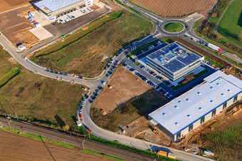 Drone recording of New building of ITK Engineering GmbH in Rülzheim in the state Rhineland-Palatinate, Germany