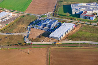 New building of ITK Engineering GmbH in Rülzheim in the state Rhineland-Palatinate, Germany from a drone