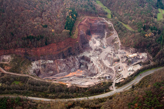 Site and Terrain of overburden surfaces Cement opencast mining of Heidelberger Beton GmbH - Region Sued-West in Waldhambach in the state Rhineland-Palatinate, Germany