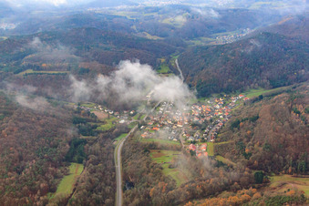Village in the Palatinate Forest under clouds in Waldhambach in the state Rhineland-Palatinate, Germany