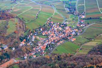 Wine-growing town from the west in Leinsweiler in the state Rhineland-Palatinate, Germany
