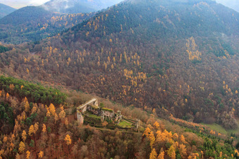 Drone recording of Neuscharfeneck Castle Ruins in Flemlingen in the state Rhineland-Palatinate, Germany