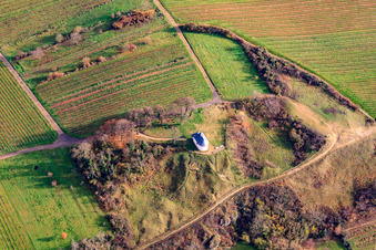 Aerial view of Chapel "Kleine Kalmit" in the nature reserve Kleine Kalmit in winter from the north in the district Arzheim in Landau in der Pfalz in the state Rhineland-Palatinate, Germany