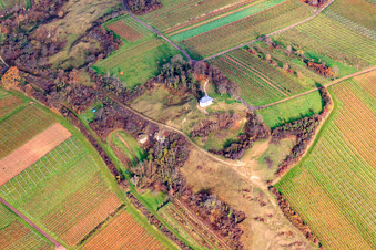 Oblique view of Chapel "Kleine Kalmit" in the nature reserve Kleine Kalmit in winter from the north in the district Arzheim in Landau in der Pfalz in the state Rhineland-Palatinate, Germany