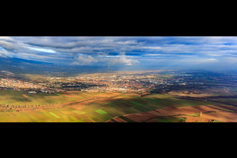 City panorama in winter from the south in Landau in der Pfalz in the state Rhineland-Palatinate, Germany