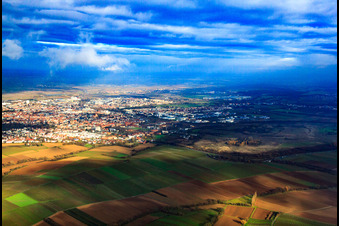 Aerial view of City overview in winter from the south in Landau in der Pfalz in the state Rhineland-Palatinate, Germany