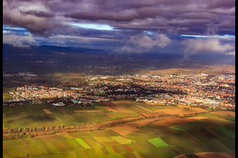 Aerial photograpy of City overview in winter from the south in Landau in der Pfalz in the state Rhineland-Palatinate, Germany