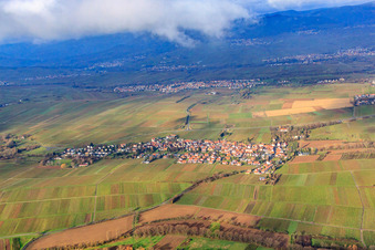 Wine-growing village between bare vineyards from the south in the district Wollmesheim in Landau in der Pfalz in the state Rhineland-Palatinate, Germany