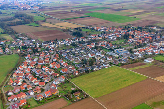 Village view in winter from the northwest in Knittelsheim in the state Rhineland-Palatinate, Germany