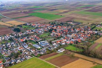 Aerial view of Village view in winter from the northwest in Knittelsheim in the state Rhineland-Palatinate, Germany