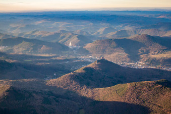Aerial view of Trifels from the southeast in the district Bindersbach in Annweiler am Trifels in the state Rhineland-Palatinate, Germany