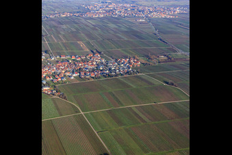 Aerial view of Village view in winter from the south in Roschbach in the state Rhineland-Palatinate, Germany