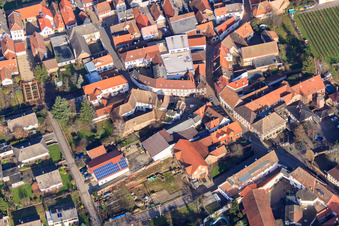 Village center with wine route and Hohlgasse in winter from the south in Hainfeld in the state Rhineland-Palatinate, Germany