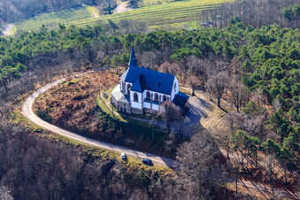 St. Anna Chapel on the Annaberg in Burrweiler in the state Rhineland-Palatinate, Germany from above