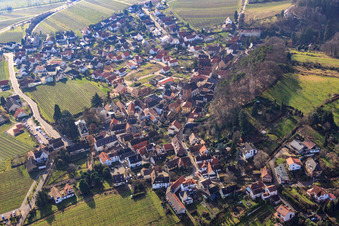 View of the winegrowing village in winter from the north in Gleisweiler in the state Rhineland-Palatinate, Germany