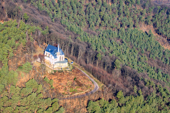 St. Anna Chapel on the Annaberg in Burrweiler in the state Rhineland-Palatinate, Germany viewn from the air