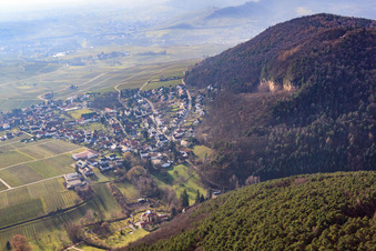 View of the winegrowing village in winter from the north in Frankweiler in the state Rhineland-Palatinate, Germany